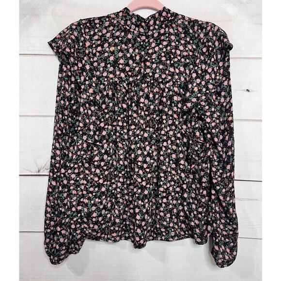 WAYF Anthropologie Long Sleeve Black Floral Top Size Large - Picture 2 of 7